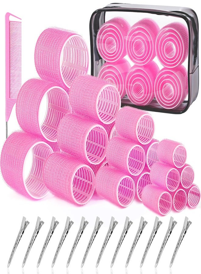 IKOCO Hair Rollers Set, 4 Sizes with 12 Clips and Comb - Self Grip Curlers for Long/Short Hair, Thermal Safe Rollers for Salon-Worthy Styling Pink - Image 1